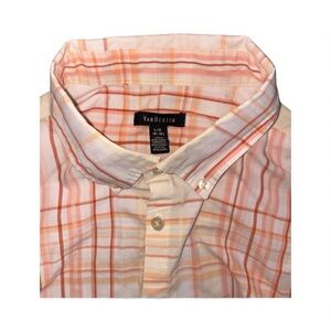 Van Huesen Men's Short Sleeve Size L 16-16.5 White/Orange Button Down Shirt